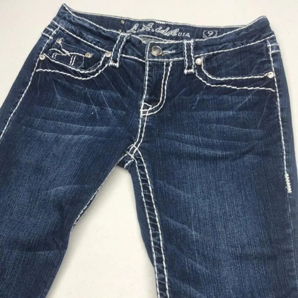 LIKE NEW VINTAGE L.A. IDOL CROP JEANS 31x18 CRYSTALS 💎